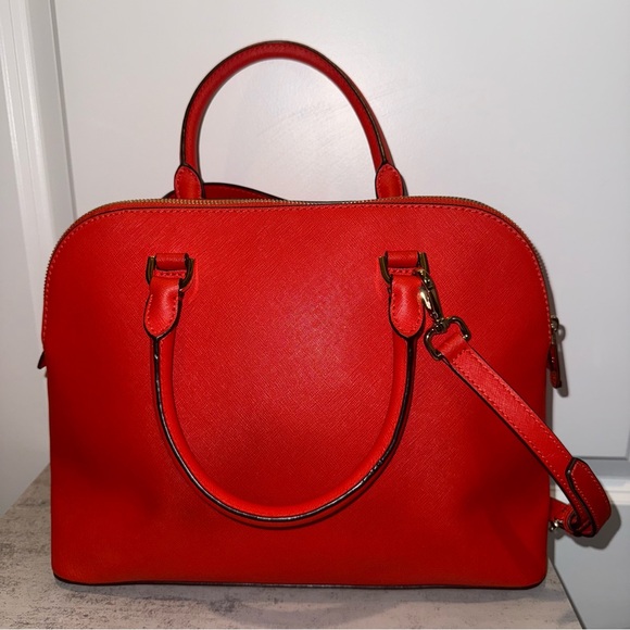 Michael Kors Cindy Large Dome Satchel Bag in Red Leather - Picture 2 of 10
